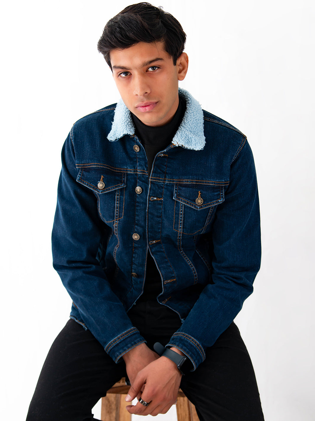 Fleece denim jacket men best sale