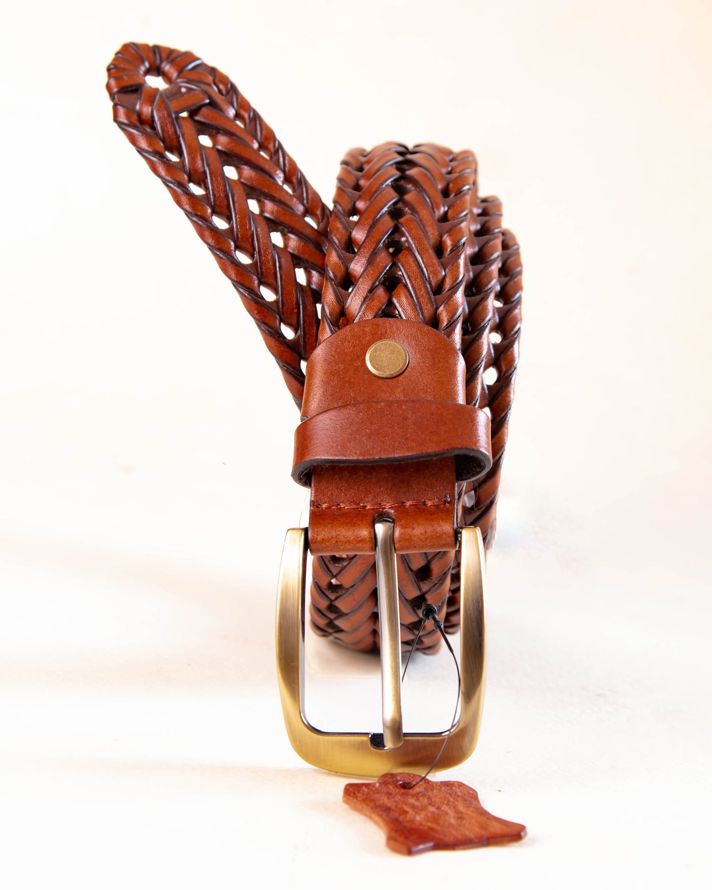 BROWN GENUINE COW LEATHER BRAIDED BELT - BRAID