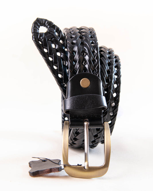 BLACK GENUINE COW LEATHER BRAIDED BELT - BRAID