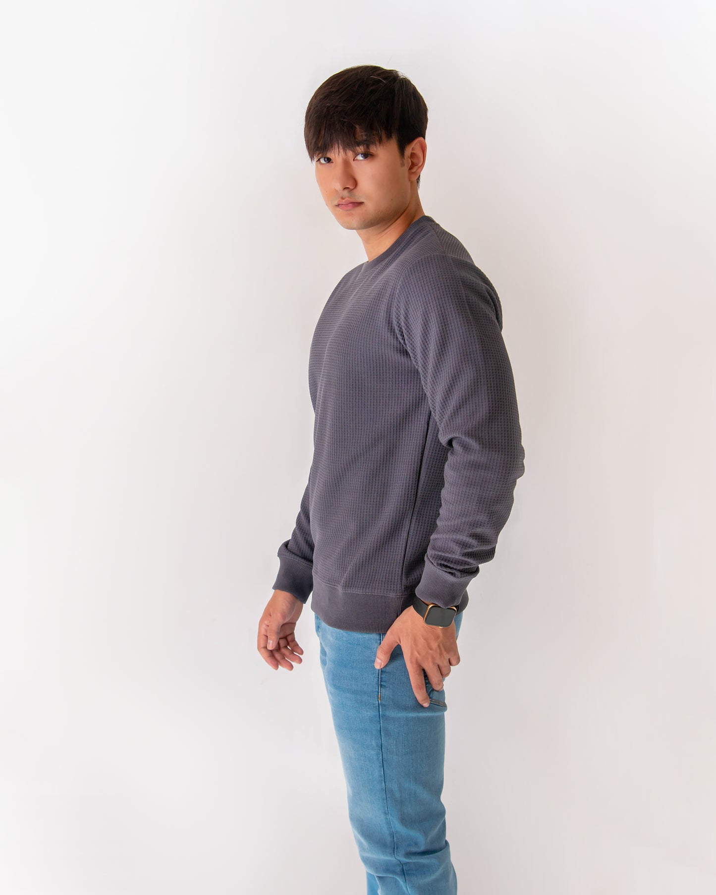 MENS WAFFLE KNIT SWEAT SHIRT - GYZOM