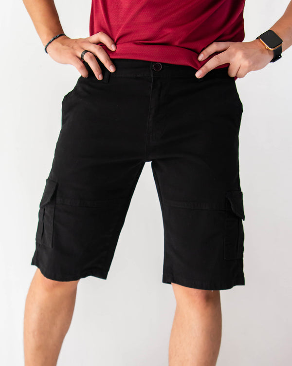 BLACK CARGO SHORTS - KORGA