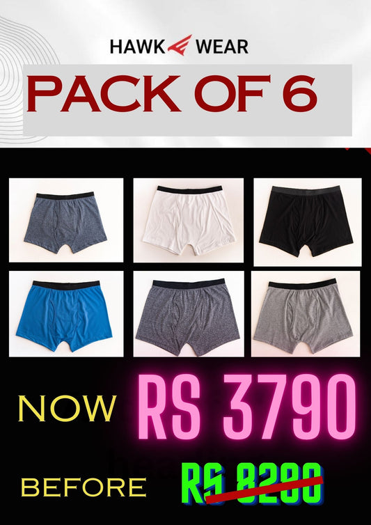 (PACK OF 6) ELASTICATED WAISTBAND BOXER